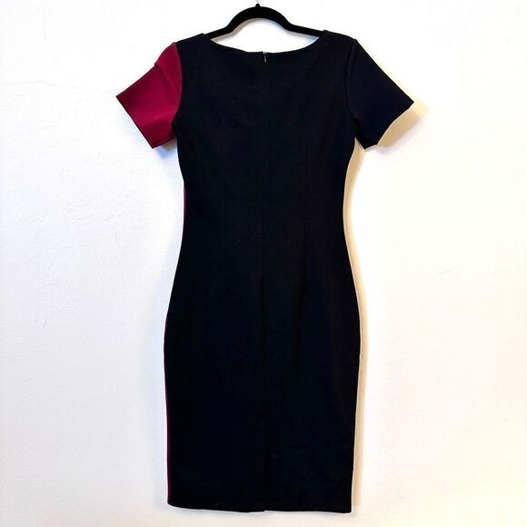 NWT Mabeler Colorblock Optical Illusion Bodycon Pencil Dress Red & Black Large - Picture 2 of 5
